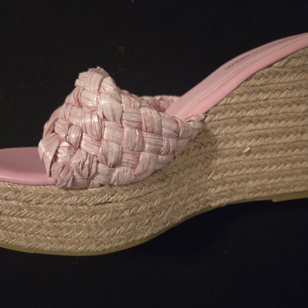 Pink Woven Wedge Sandals